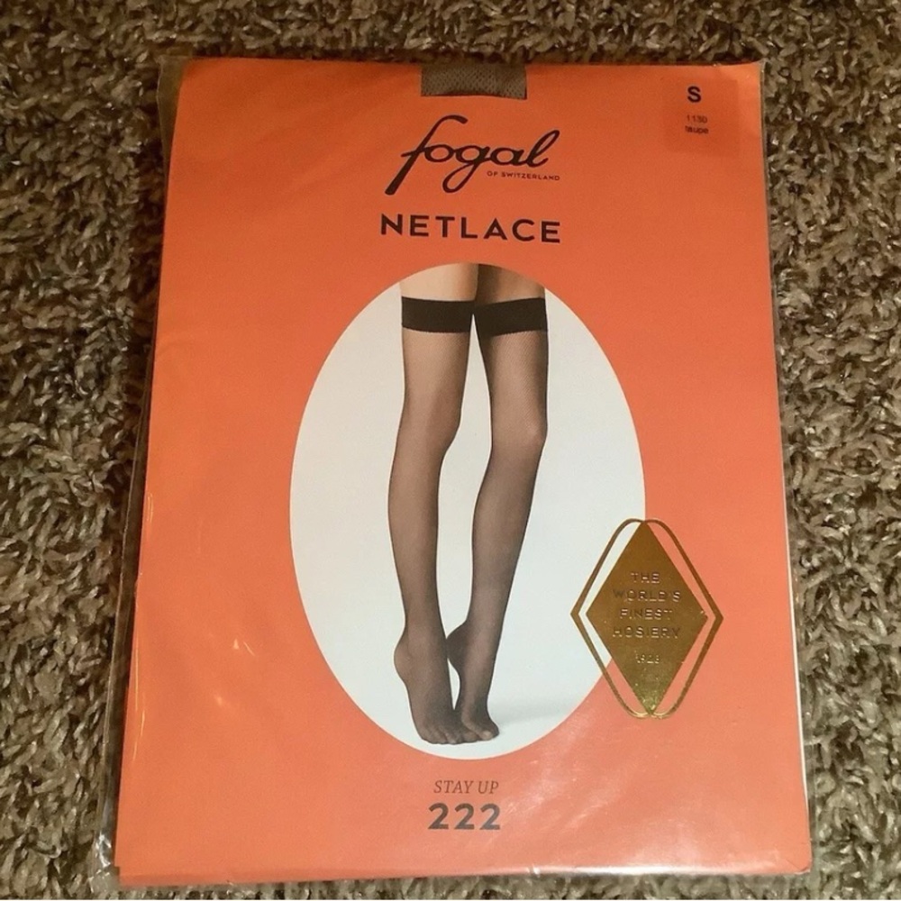 Fogal Netlace fishnet stay up stockings, color taupe, size: S